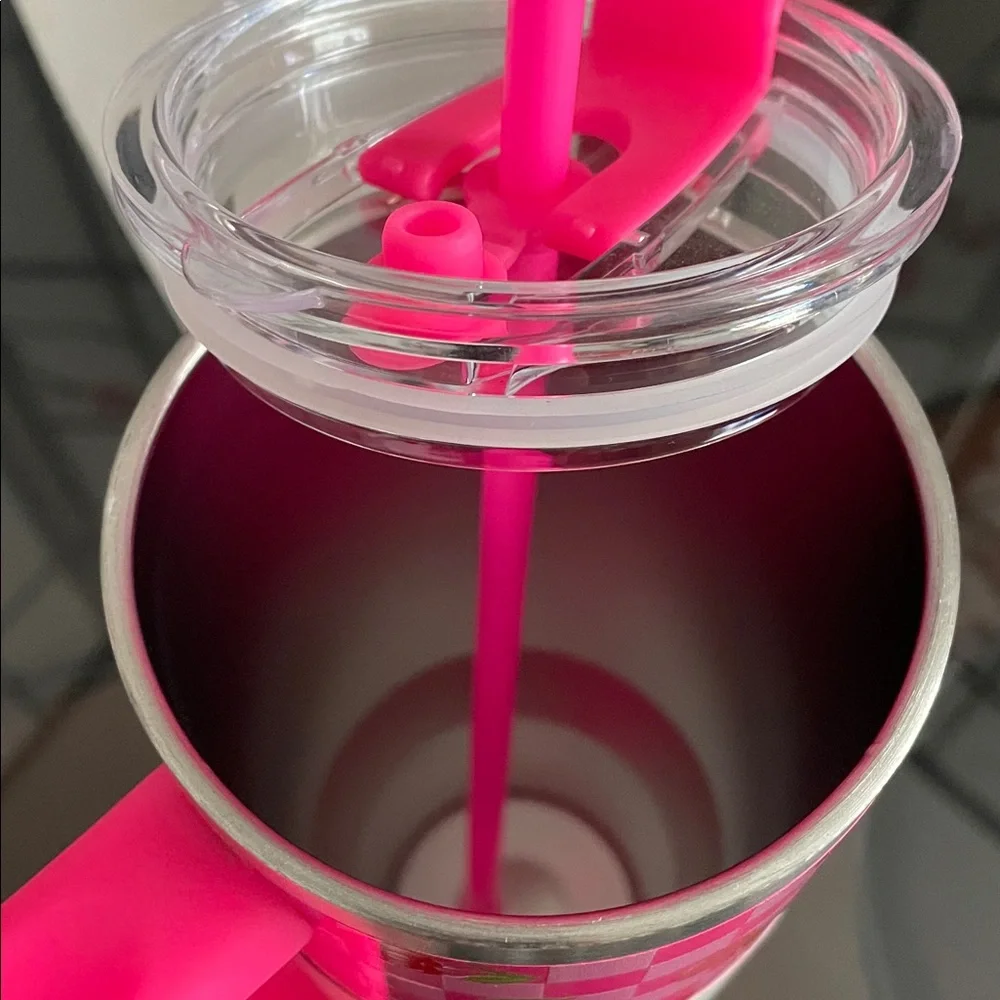 Ashland Pink Cherry Check Stainless Steel Insulated Tumbler with Handle